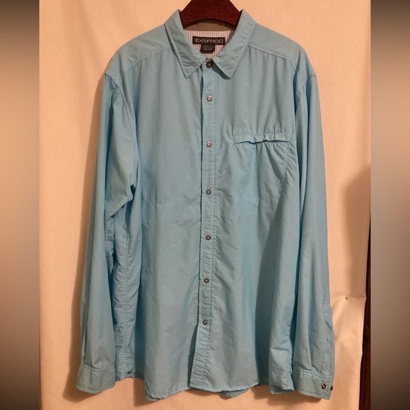ExOfficio Men's Blue Outdoor Hiking Fishing Long Sleeve Snap Up Shirt Size 2XL - Picture 2 of 10